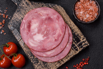 Boiled ham with salt and spices cut into slices