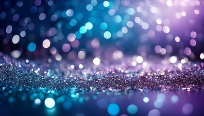 De-focused abstract glitter background with shimmering silver, purple, and blue lights, perfect for elegant and celebratory banner designs