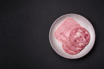Boiled ham with salt and spices cut into slices