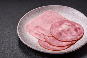 Boiled ham with salt and spices cut into slices