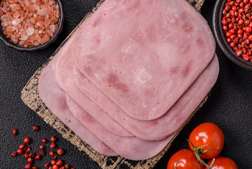 Boiled ham with salt and spices cut into slices