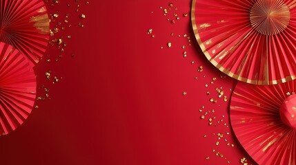Vibrant Chinese New Year Banner with Red Paper Fans and Rabbit Decorations on Isolated Background – Traditional Lunar Celebration Design
