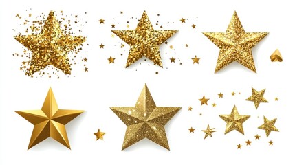 Various Golden Stars with Sparkle and Glitter for Decoration Use