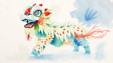 Obraz premium Colorful lion dance costume, Asian art, celebration.