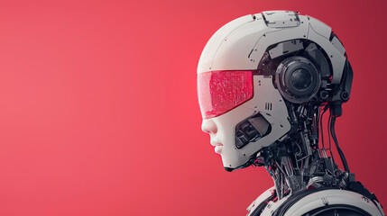 Futuristic humanoid robot with sleek design and glowing visor, showcasing advanced technology and innovation