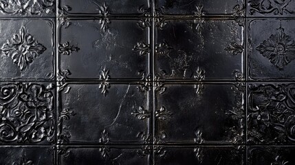 Naklejka premium Black Textured Background with Decorative Elements and Patterns