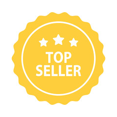 Top seller label badge icon. Business, product quality, sale, promotion, guarantee, marketing, advertising concepts. Flat vector design isolated illustration. 