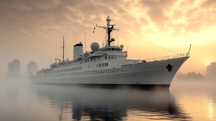 Obraz premium Majestic White Yacht Sailing Through Morning Mist