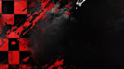 Grunge checkered racing flag background with splatters.