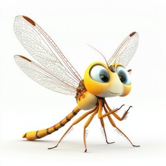 Exhibit a dragonfly in playful antics, depicted in colorful 3D cartoon.