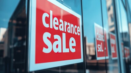 Clearance sale signs displayed prominently in store windows, attracting shoppers with enticing discounts and promotions, reflecting the excitement and urgency of retail bargains.