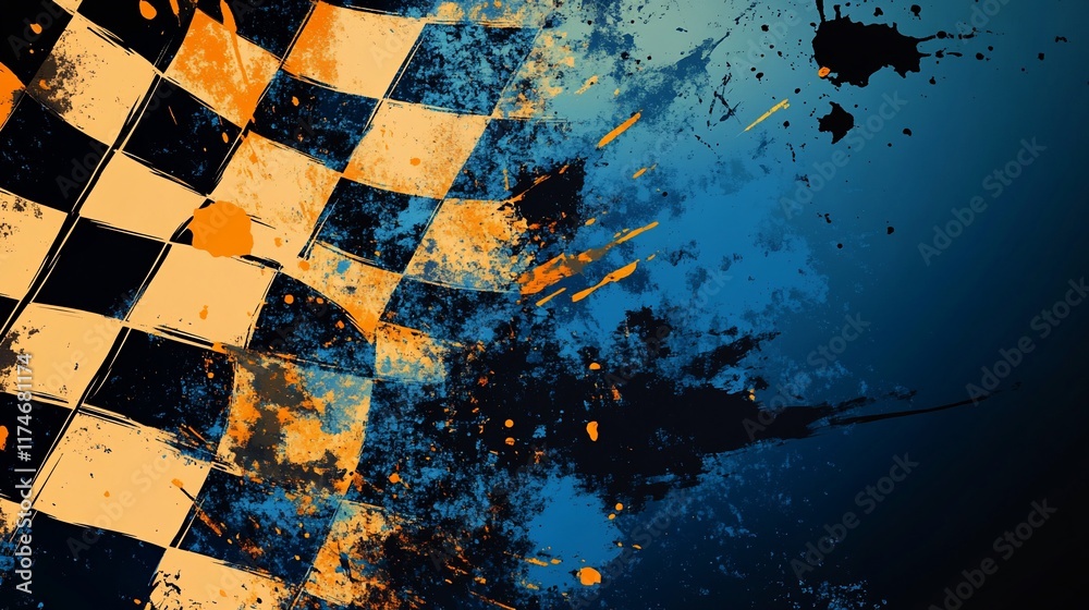 Poster abstract checkered flag with paint splatters. (3)