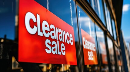 Clearance sale signs displayed prominently in store windows, attracting shoppers with enticing discounts and promotions, reflecting the excitement and urgency of retail bargains.