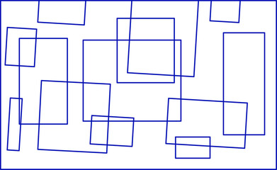 Seamless abstract background of randomly arranged pattern of blue rectangular frames with soft shadows on a white background