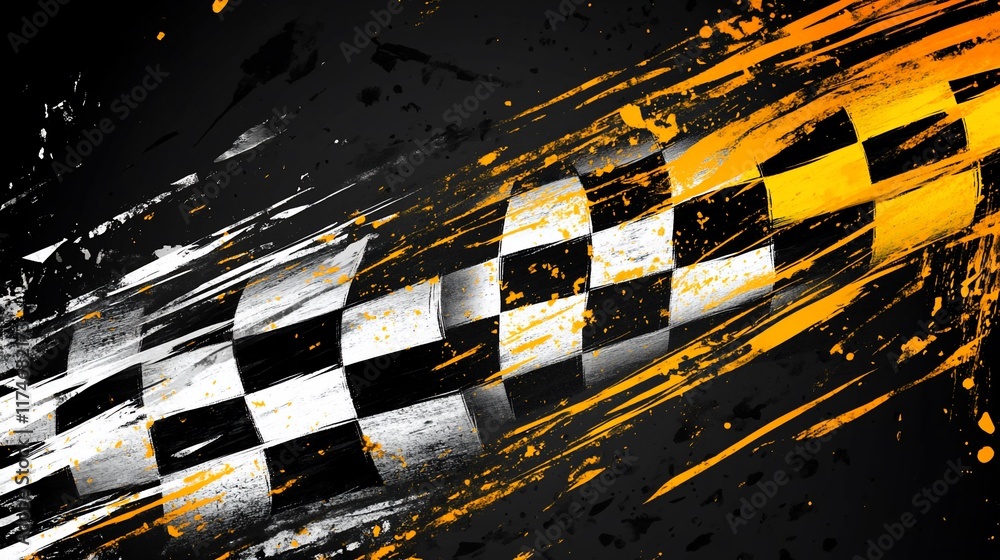 Poster Abstract checkered flag design with motion blur and grunge texture. (1)