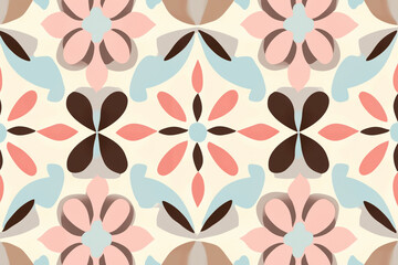 Fototapeta premium Vintage Pastel Floral Tile Pattern - Seamless Retro Design with Soft Pink and Brown Motifs for Wallpaper and Backgrounds