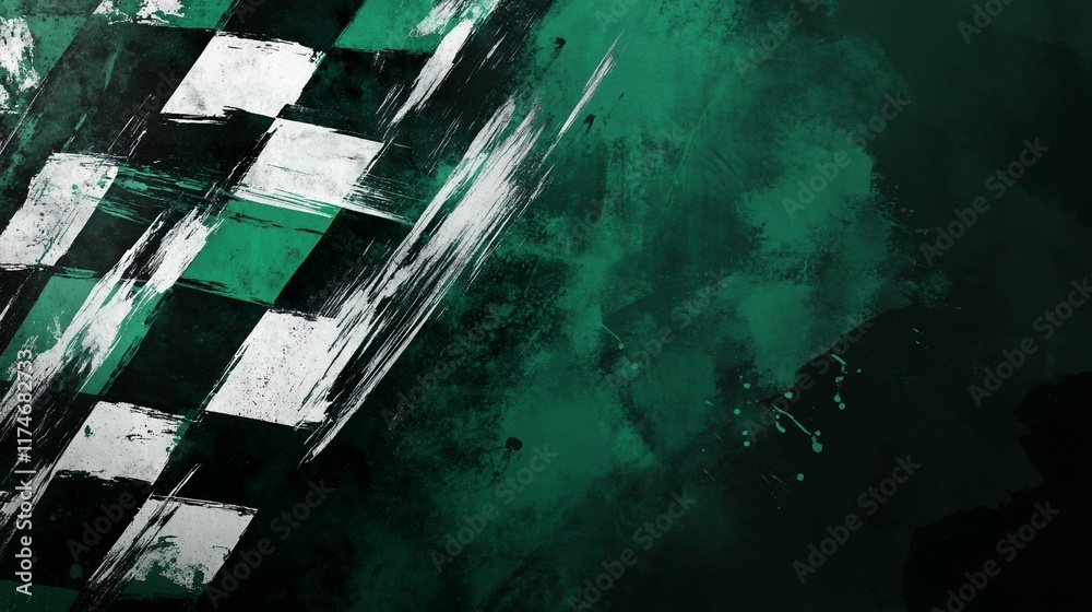 Aufkleber Abstract racing flag design with textured green and white checkered pattern.