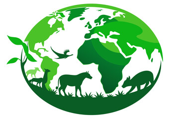 Wildlife in Green Globe PNG: Perfect Eco-Friendly Design for Nature and Conservation Projects.