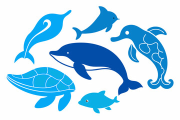 Marine Life Vector PNG: Dolphin, Fish, Turtle, and Sea Creatures for Ocean-Themed Designs.