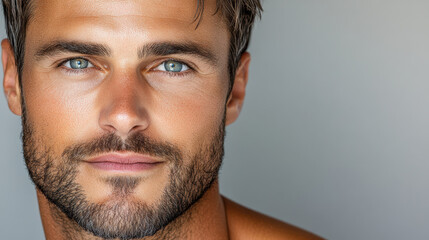 Fototapeta premium striking portrait of man with captivating blue eyes and strong jawline