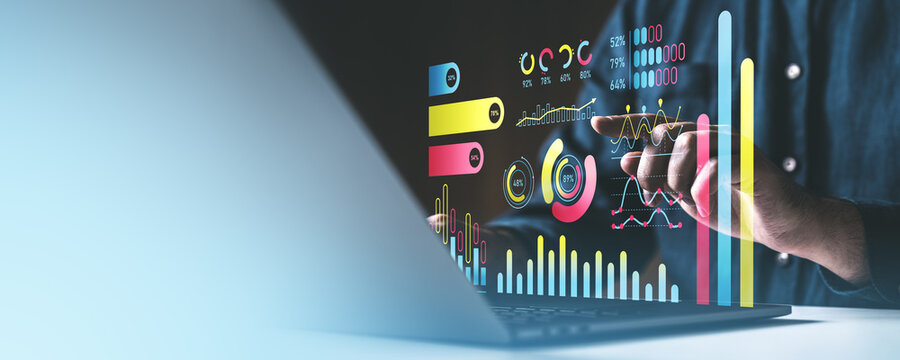 Digital graph analysis with colorful charts and graphs on a futuristic interface.