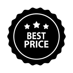Best price label badge glyph icon. Business, product quality, sale, promotion, guarantee, marketing, advertising concepts. Flat vector design isolated illustration. 
