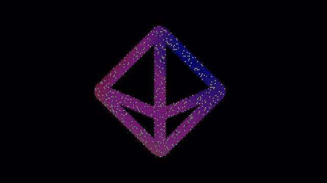 Icon dice d8 is made up of LED square shapes that shimmer and flicker. There are black dead diodes. In-Out looped. Alpha BW at the end