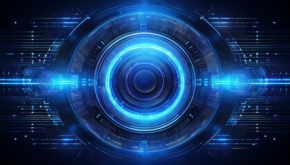 Fototapeta premium Futuristic Digital Interface: A mesmerizing blue and black abstract digital interface with a circular design and glowing lines. The image evokes a sense of futuristic technology and innovation. 