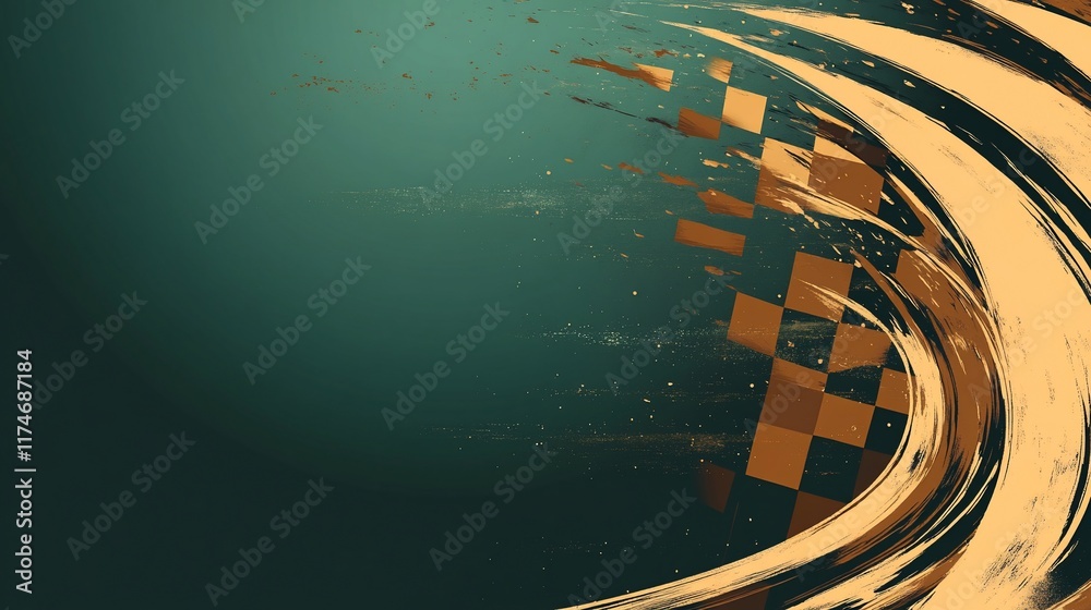 Poster Abstract race track background with grunge textures and checkered flag.
