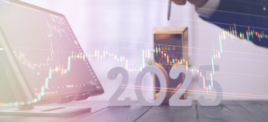 2025 Financial Market and Gold Investment Trends: Digital Candle Charts and Gold Bar Highlighting Economic Analysis