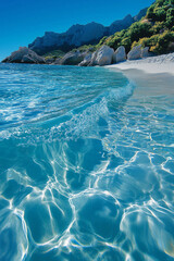 Fototapeta premium Clear turquoise ocean water shimmering under the sun at a pristine beach