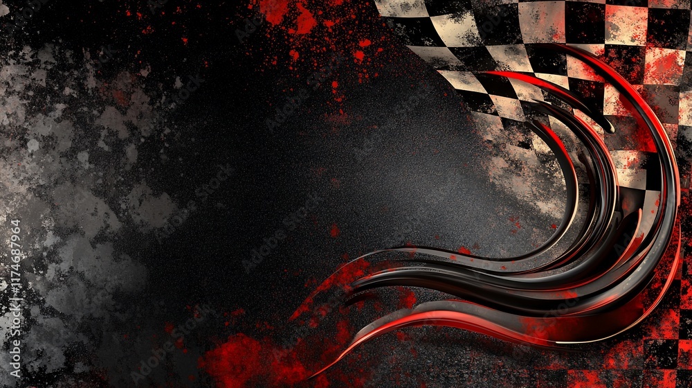 Poster checkered racing flag with grunge texture.