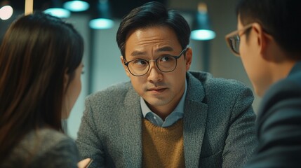 Asian Financial Advisor Discussing Investment Strategy with Clients