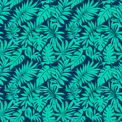 Lush tropical foliage pattern in vibrant turquoise tones