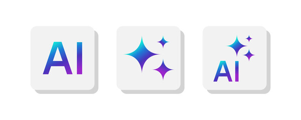 Generate AI button set png. Artificial intelligence and machine learning technology concept for UIUX design. Transparent background