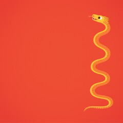 Obraz premium Chinese new year (Snake year) background. A whimsical illustration of a yellow snake against a bright red background, featuring a playful expression.