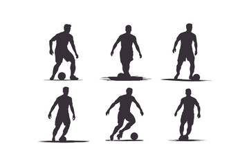 Soccer player silhouette. Vector of silhouette set of soccer player kicking the ball