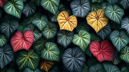 Colorful Caladium Leaves Lush Tropical Foliage
