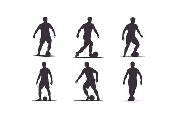 Soccer player silhouette. Vector of silhouette set of soccer player kicking the ball