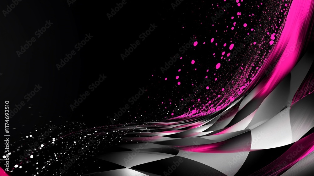 Aufkleber abstract checkered racing flag design with pink and black dynamic motion.