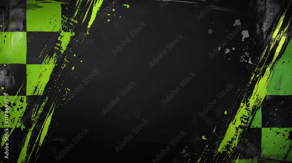 Poster checkered flag background with grunge paint strokes.