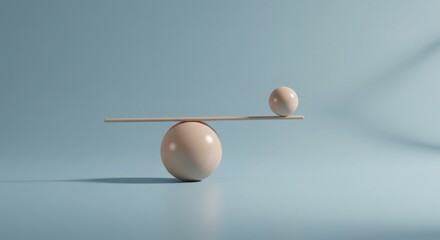 Balance Scale of Two Spheres on Light Blue Background