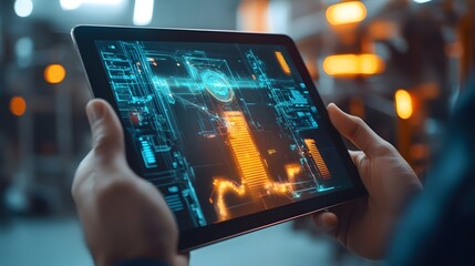 Person Viewing Industrial Machine Data On Tablet