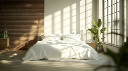 Modern Loft-Style Bedroom with Clean Lines and Minimalist Decor