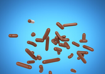 Chocolate Sprinkles For Cakes, Ice Cream And Desserts Falling On Blue Background 3D Illustration