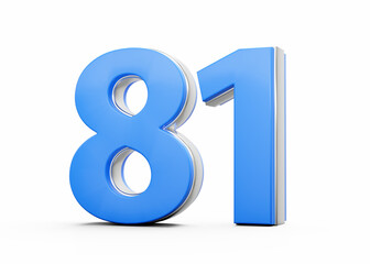 3D Number 81 Eighty One Made Of Blue Body With Silver Outline On White Background 3D Illustration