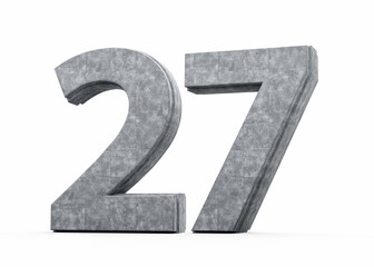 Concrete Number Twenty Seven 27 Digit Made Of Grey Concrete Stone White Background 3d Illustration
