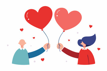 Romantic Couple Holding Red Heart Balloons PNG: Perfect for Love and Valentine’s Day Designs.