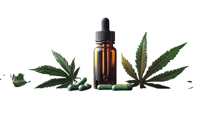 Fototapeta premium Medical Cannabis with Oil and Pills on Transparent Background