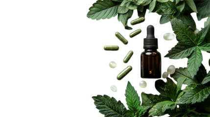 Medical Cannabis with Oil and Pills on Transparent Background